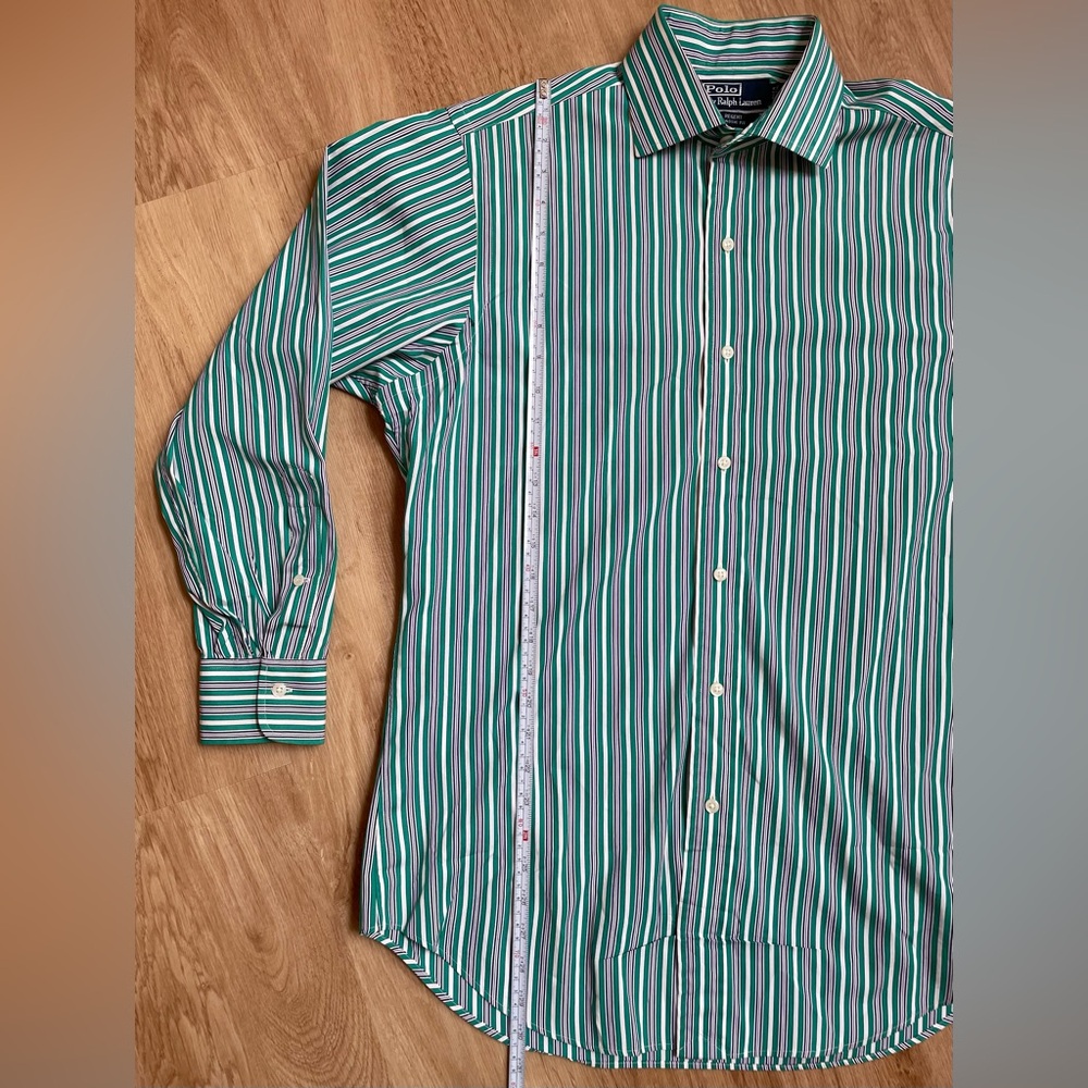 Polo Ralph Lauren Shirt 15.5 M Regent Classic Fit Striped Green button up preppy - Picture 7 of 7